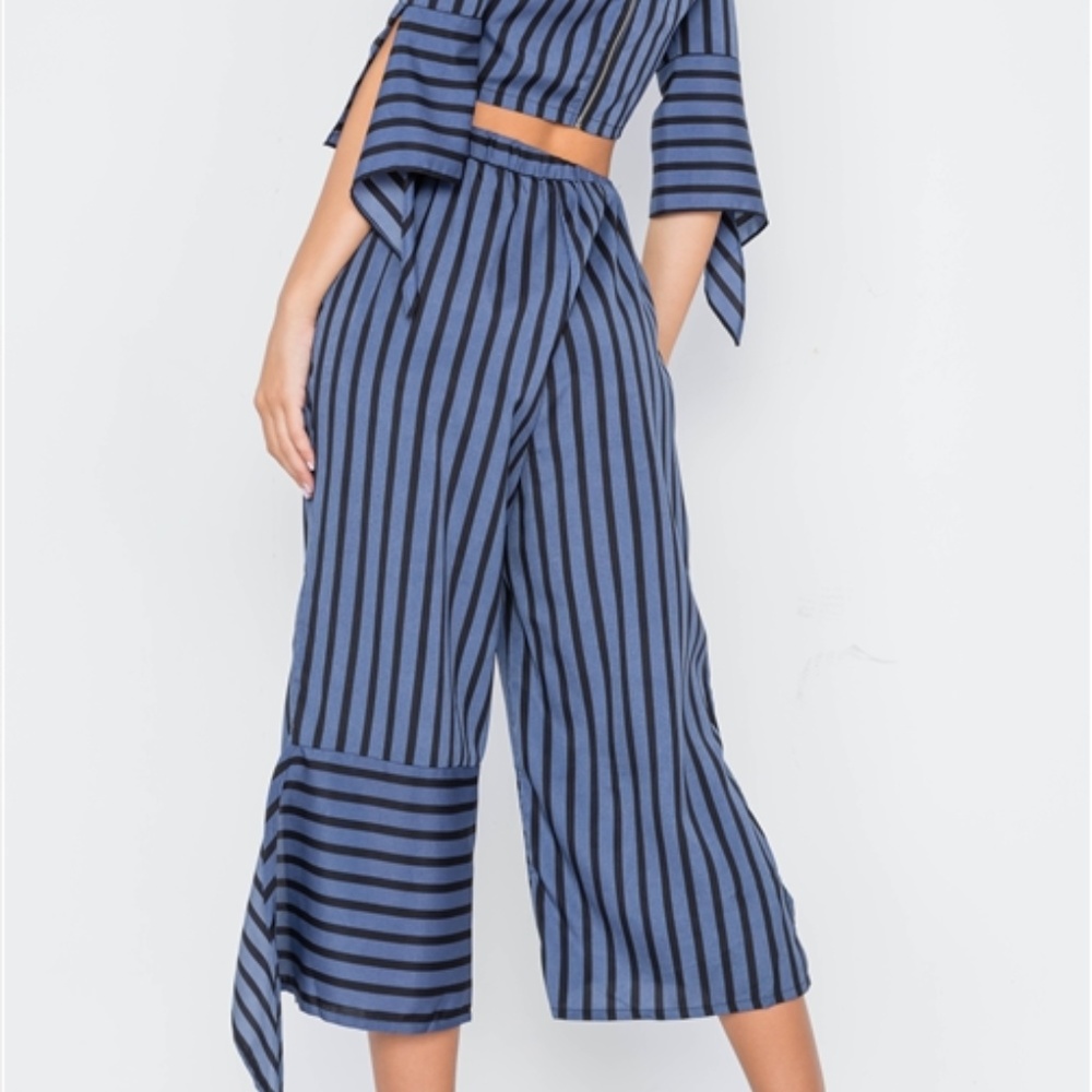 Cruisin' Striped Crop Top & Palazzo Pant Set BLUE - Picture 2 of 5